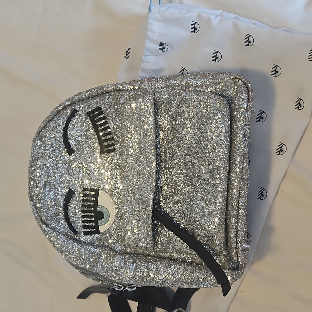 Chiara Ferragni Silver Glitter Eye Backpack - Picture 3 of 14